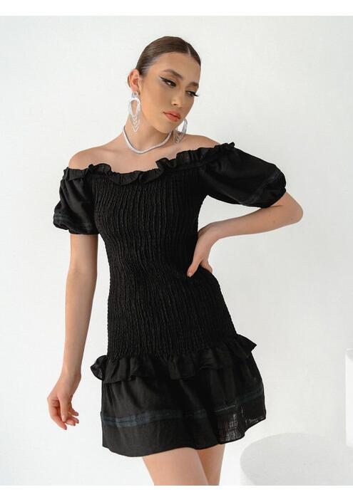 Glamorous Φόρεμα Με Σφηκοφωλιά Μαύρο- Frigus