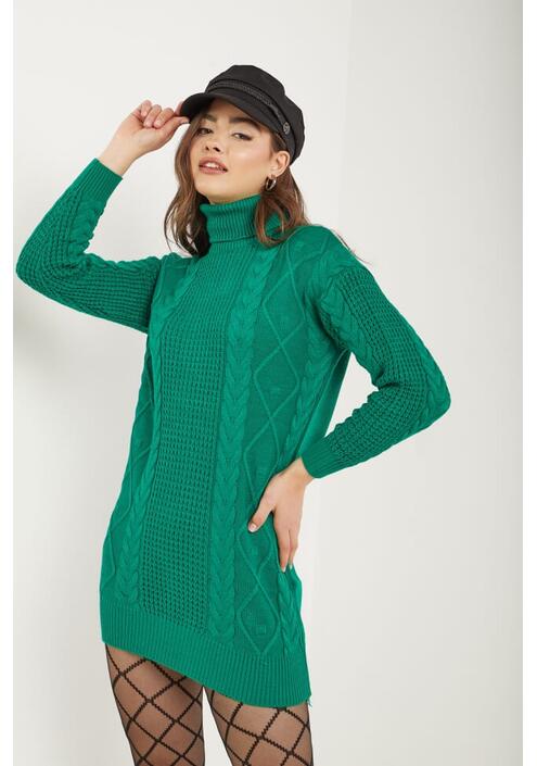 Φόρεμα Πλεκτό με Πλεξούδες - Πράσινο