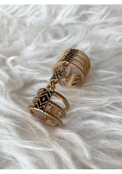 Δαχτυλίδι Διπλό Με Ανάγλυφο Σχέδιο Χρυσό - Anilo