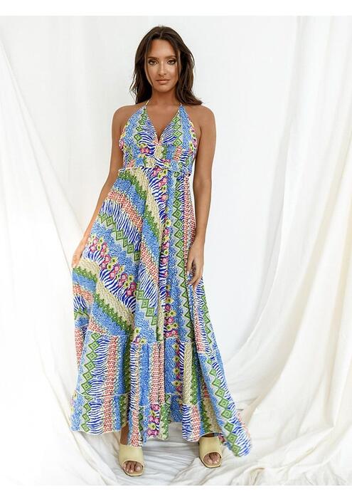Φόρεμα Maxi Με Μοτίβο Μπλε - Gloriosa