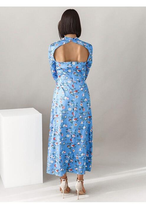 Glamorous Φόρεμα Midi Σατέν Floral Γαλάζιο - Oxygen