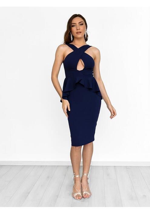 Goddiva Φόρεμα Midi Με Βολάν Μπλε - Gazer