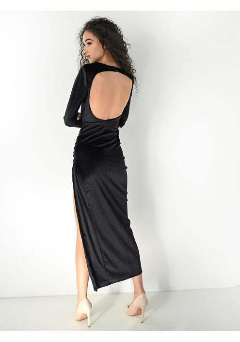 Φόρεμα Maxi Βελουτέ Με Ανοιχτή Πλάτη Μαύρο - Party Starts