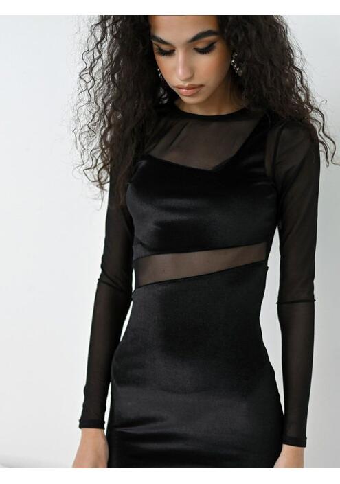 Φόρεμα Mini Βελουτέ Με Διαφάνεια Μαύρο - After Hours