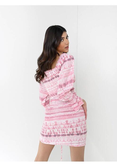 Φόρεμα Off-Shoulder Σφηκοφωλιά Tie Dye Ροζ - Style And Slay