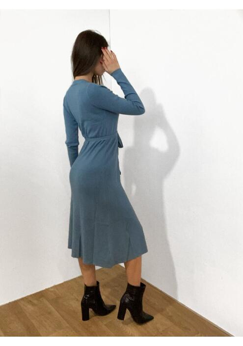 Φόρεμα Ριπ Μακρύ Με Ζώνη Και Κουμπιά Γαλάζιο - Jesen