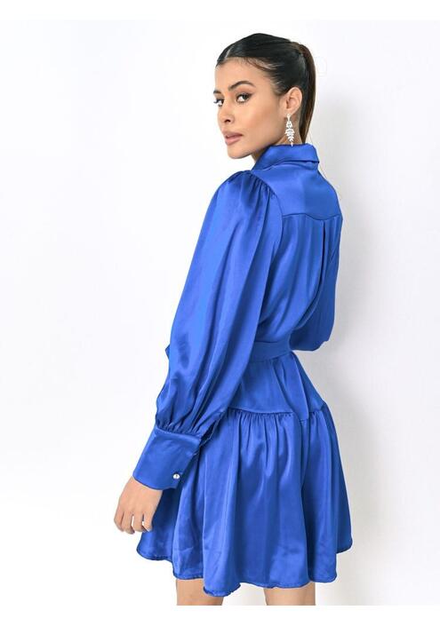 Φόρεμα Σατέν Με Γιακά Μπλε – Enchanting Love