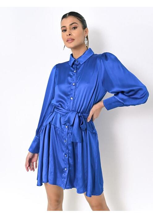 Φόρεμα Σατέν Με Γιακά Μπλε – Enchanting Love