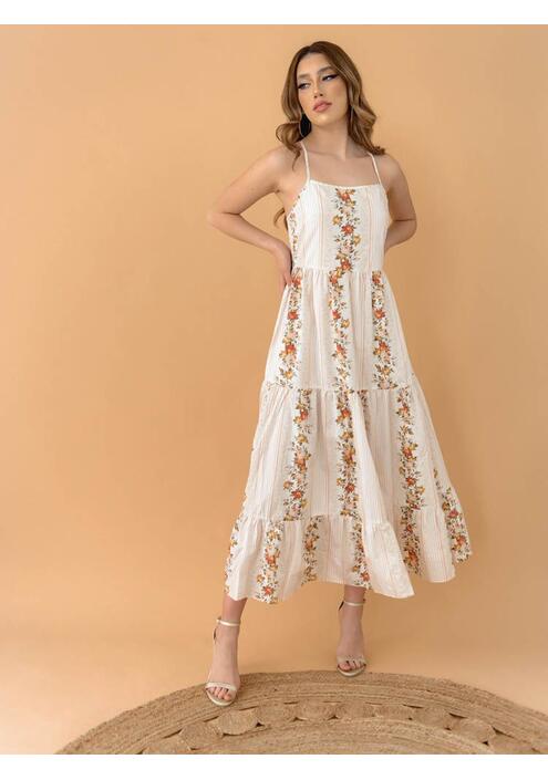 Glamorous Φόρεμα Με Λεπτή Τιράντα Floral Μπεζ - Be Amazing