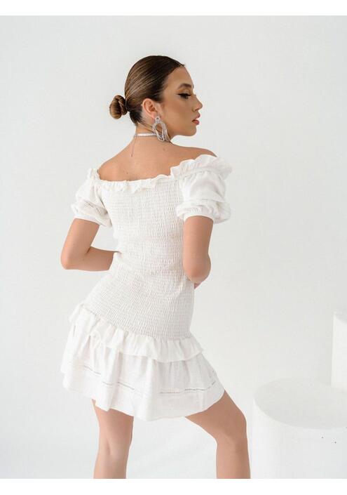 Glamorous Φόρεμα Με Σφηκοφωλιά Λευκό - Frigus