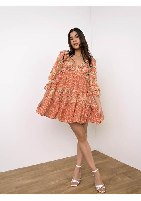 Glamorous Φόρεμα Με Βολάν Πορτοκαλί - Delay
