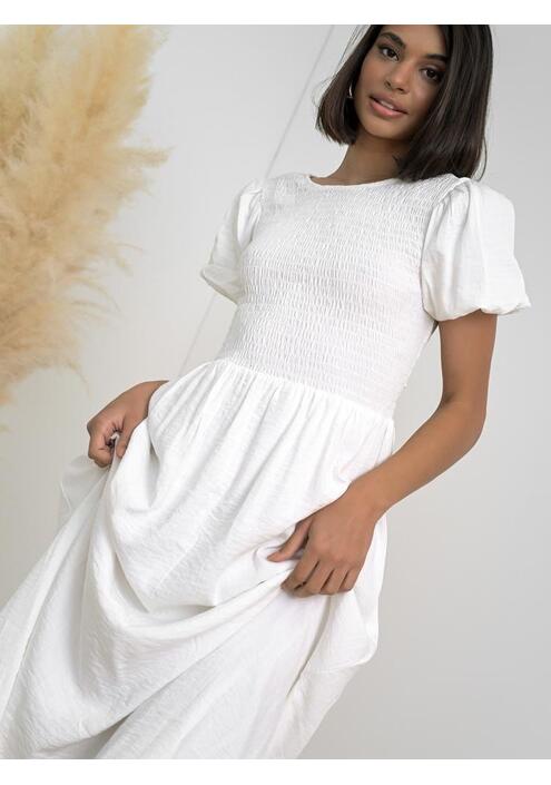 Glamorous Φόρεμα Με Σφηκοφωλιά Λευκό - Totally Comfortable