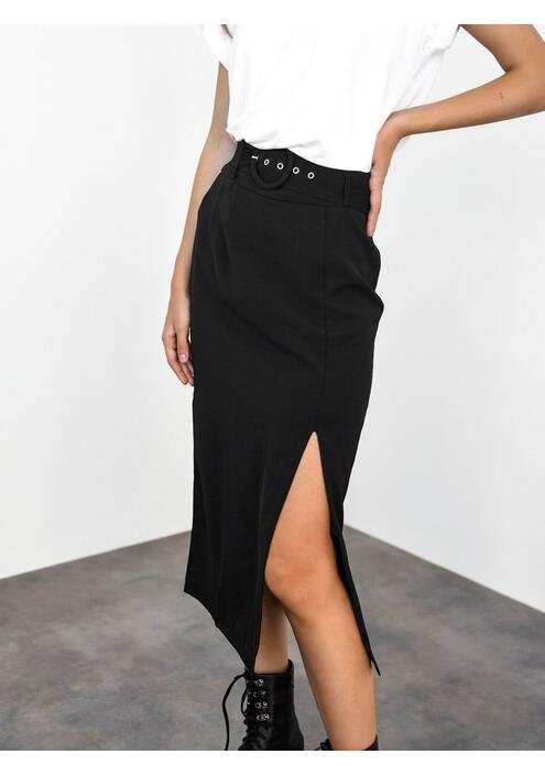 Glamorous Φούστα Midi Με Ζώνη Μαύρη - Adriana