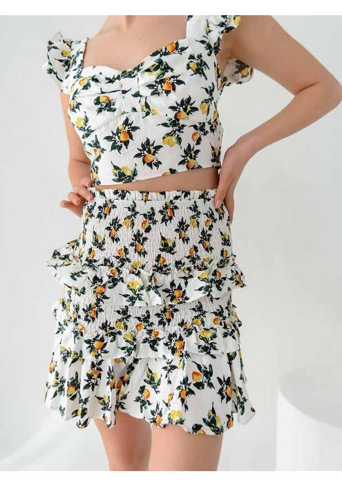 Glamorous Φούστα Σφηκοφωλιά Με Λεμόνια Λευκή - Boho Blooms