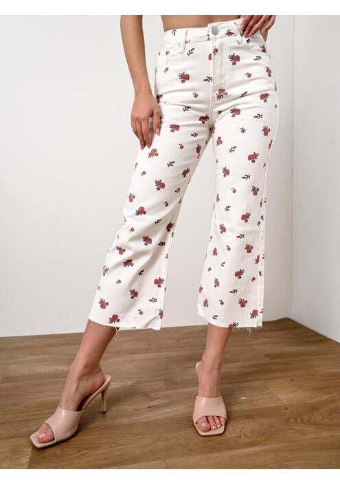 Glamorous Τζιν Παντελόνι Ψηλόμεσο Floral Λευκό - Trend Taker