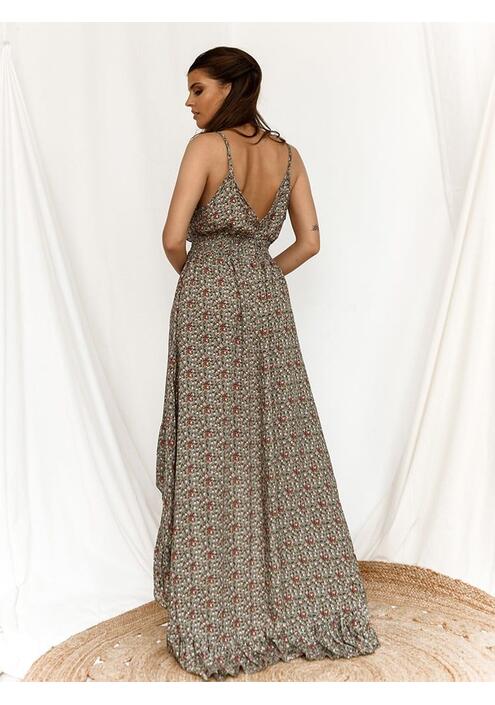 Φόρεμα Floral Ασύμμετρο Χακί - Claudette