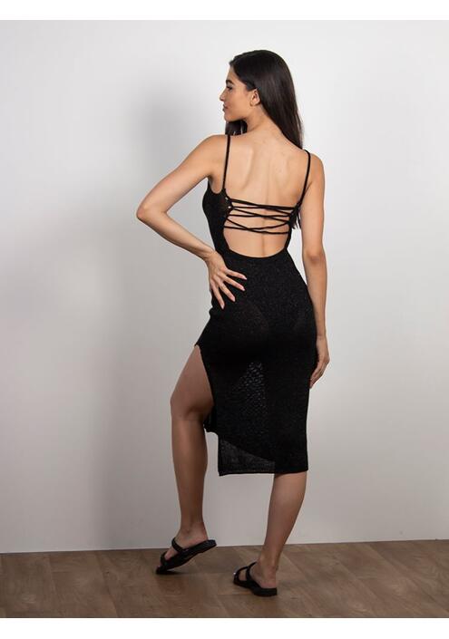 Φόρεμα Μακρύ Lurex Με Ανοιχτή Πλάτη Μαύρο - Pertosa