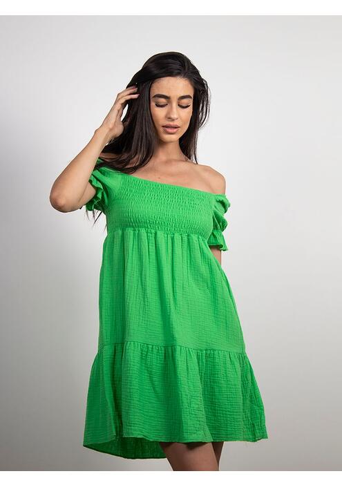 Φόρεμα Κοντομάνικο Με Σφηκοφωλιά Πράσινο - Mezzano
