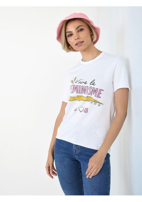 ONLY T-Shirt Με Στάμπα Λευκό - Leveb