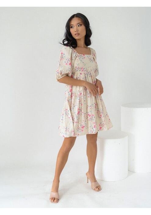 Vero Moda Φόρεμα Με Ανοιχτή Πλάτη Floral Κρεμ - Rosella