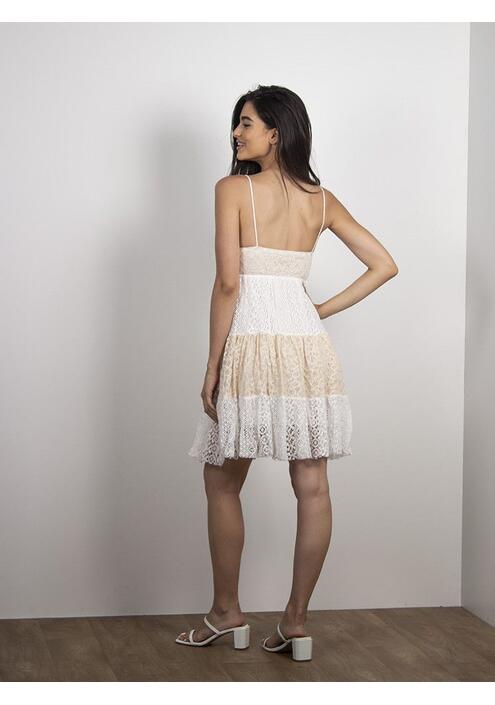 Φόρεμα Κοντό Με Δαντέλα Μπεζ - Pigrio