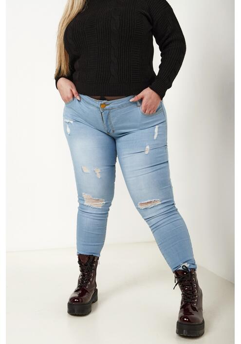 Jean Παντελόνι με Σκισίματα Plus Size - Γαλάζιο