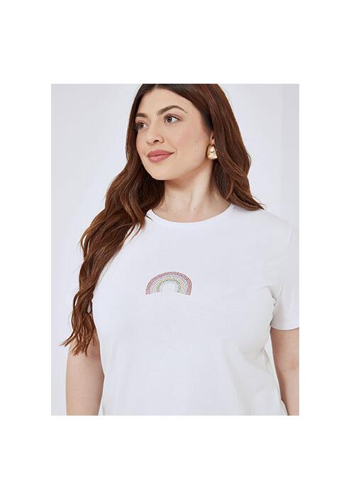 T-shirt με strass ουράνιο τόξο SM7616.4532+1