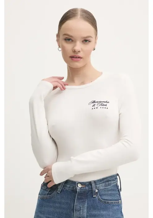 Μακρυμάνικο Abercrombie & Fitch χρώμα: μπεζ, KI157-4309