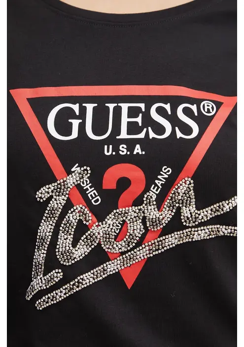 Βαμβακερή μπλούζα με μακριά μανίκια Guess χρώμα: μαύρο, W4BI21 I3Z14