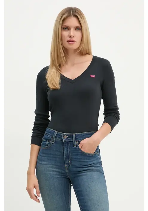 Βαμβακερή μπλούζα με μακριά μανίκια Levi's χρώμα: μαύρο, A9330