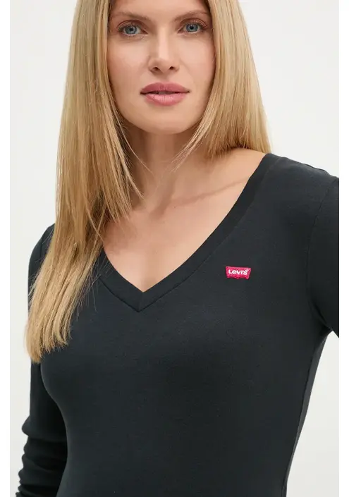 Βαμβακερή μπλούζα με μακριά μανίκια Levi's χρώμα: μαύρο, A9330