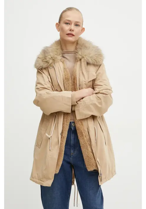 Μπουφάν Guess LUCIE χρώμα: μπεζ, W4BL45 WGK30