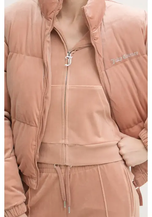 Βελούδινο σακάκι Juicy Couture MARGO PUFFER χρώμα: καφέ, JCOIJ224556