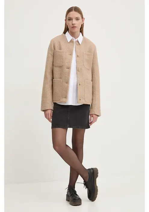 Σακάκι Abercrombie & Fitch χρώμα: μπεζ, KI144-4128