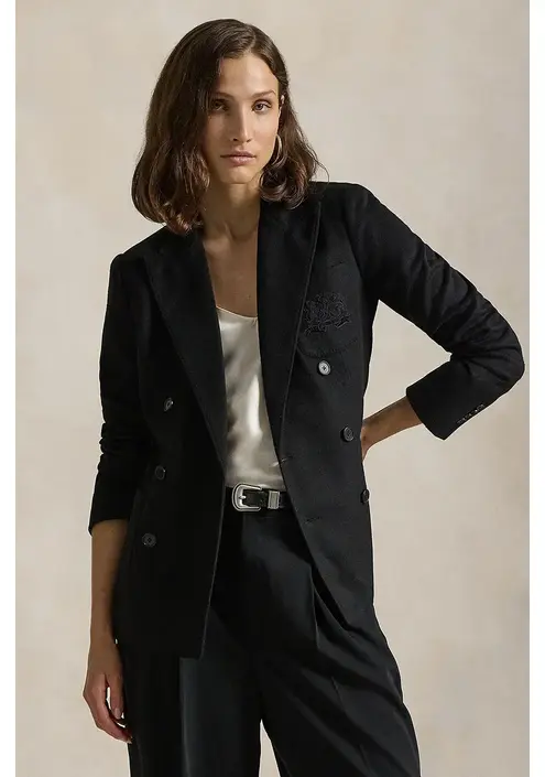 Μπλέιζερ με μίγμα μαλλιού Polo Ralph Lauren χρώμα: μαύρο, 211947956