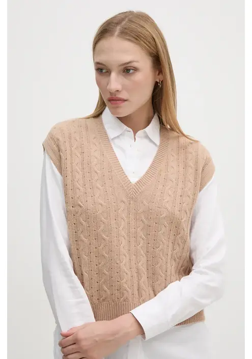 Μάλλινο γιλέκο United Colors of Benetton χρώμα: μπεζ, 1244D4023
