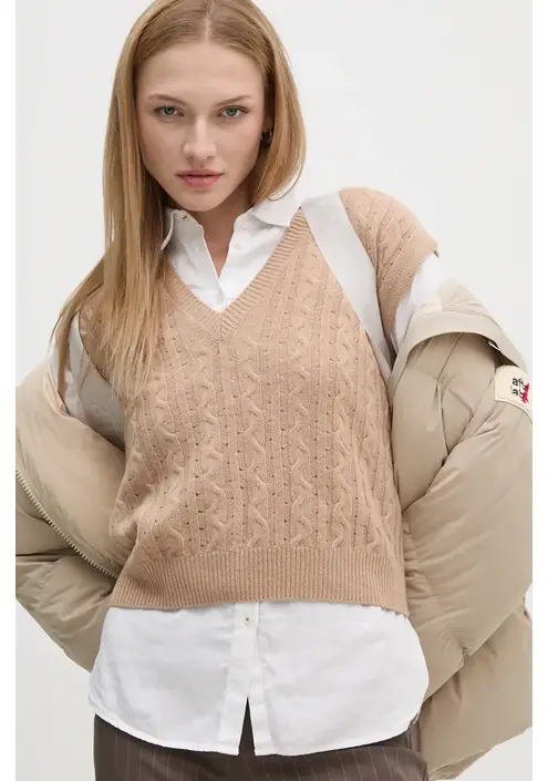 Μάλλινο γιλέκο United Colors of Benetton χρώμα: μπεζ, 1244D4023