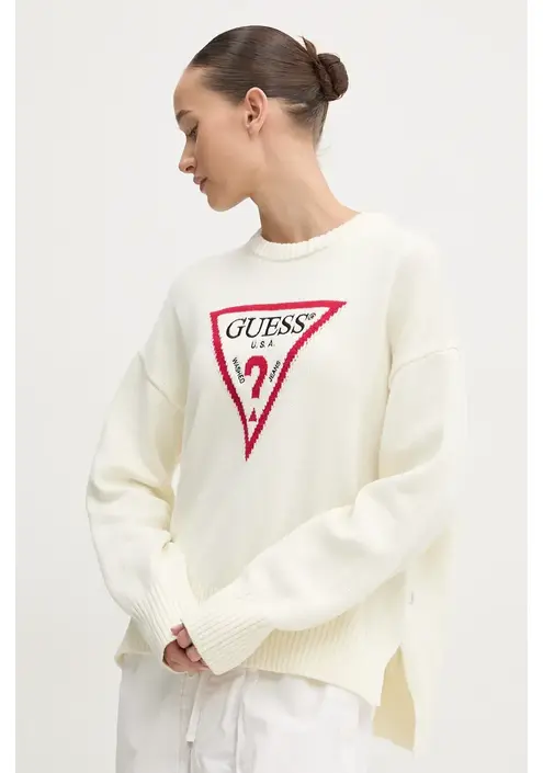 Βαμβακερό πουλόβερ Guess Jeans χρώμα: μπεζ, W4BR12 Z3HM1