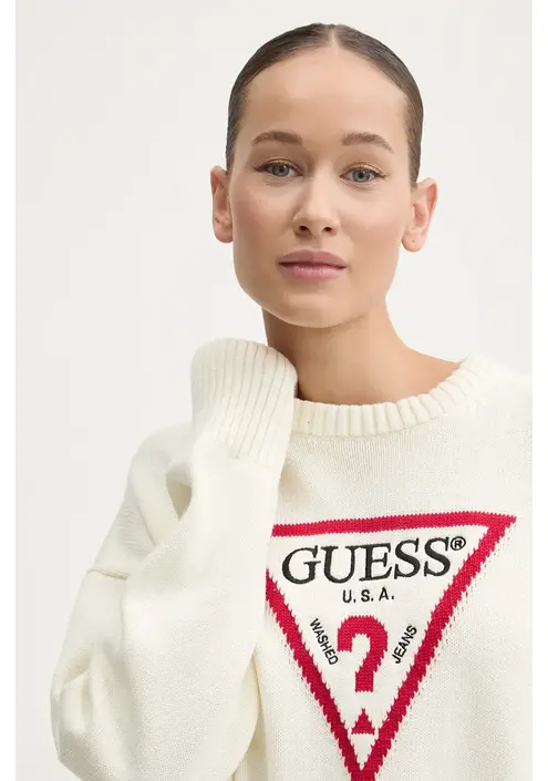 Βαμβακερό πουλόβερ Guess Jeans χρώμα: μπεζ, W4BR12 Z3HM1