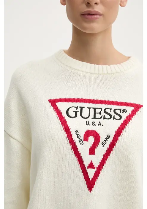 Βαμβακερό πουλόβερ Guess Jeans χρώμα: μπεζ, W4BR12 Z3HM1