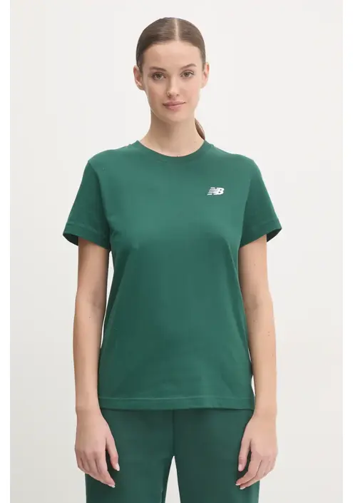 Βαμβακερό μπλουζάκι New Balance γυναικείο, χρώμα: πράσινο, WT41509NWG