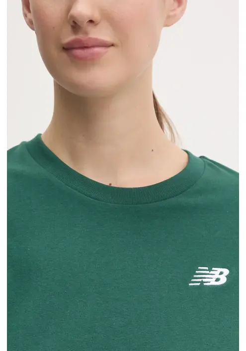Βαμβακερό μπλουζάκι New Balance γυναικείο, χρώμα: πράσινο, WT41509NWG