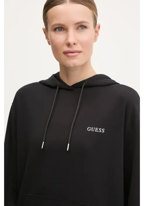 Μπλούζα Guess GELSEY χρώμα: μαύρο, με κουκούλα, V5RQ18 KCOB2