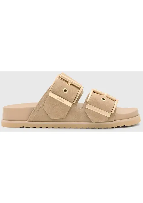 Παντόφλες σουέτ AllSaints Sian Sandal γυναικείες, χρώμα: μπεζ, W035FC