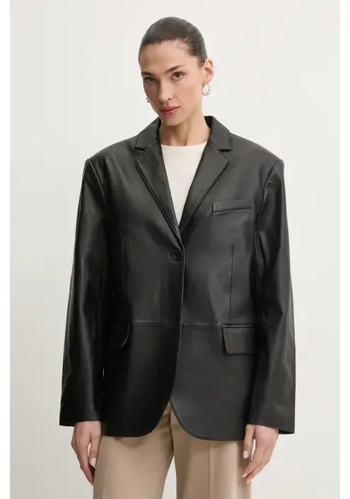 Δερμάτινο σακάκι MICHAEL Michael Kors χρώμα: μαύρο, MF41098FAF