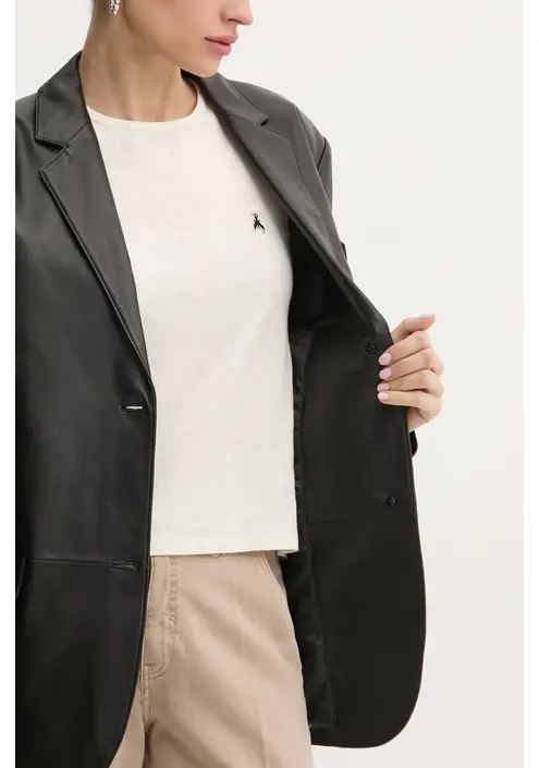 Δερμάτινο σακάκι MICHAEL Michael Kors χρώμα: μαύρο, MF41098FAF