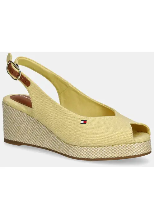 Σανδάλια Tommy Hilfiger FLAG MID WEDGE ESPAD SLINGBACK χρώμα: κίτρινο, FW0FW08595