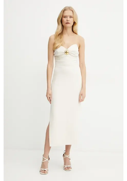 Φόρεμα Elisabetta Franchi χρώμα: μπεζ, AB76951E2