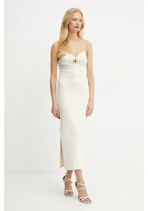 Φόρεμα Elisabetta Franchi χρώμα: μπεζ, AB76951E2
