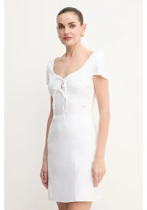 Λινό φόρεμα Guess ISABEAU χρώμα: άσπρο, W5GK41 WH5L2